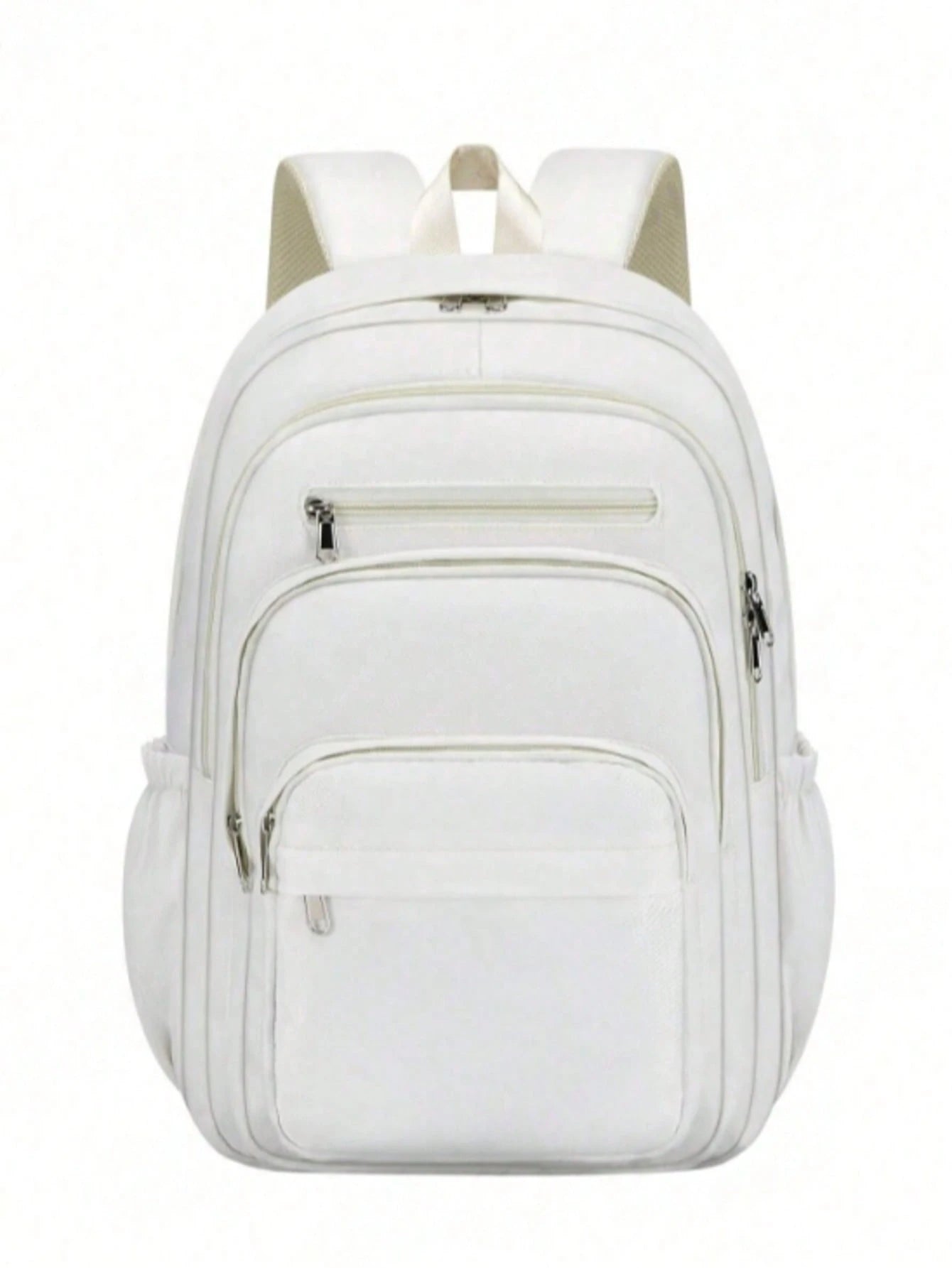 Solid Color Minimalist Casual Backpack, Large Capacity Multi-Compartment Design, Fits Laptop, Adjustable Shoulder Straps; Fashionable College Style School Bag, Luggage Handle Compatible, Zipper Closur