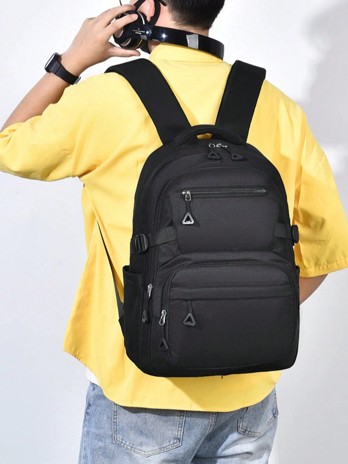Solid Color Minimalist Casual Backpack, Large Capacity Multi-Compartment Design, Fits Laptop, Adjustable Shoulder Straps; Fashionable College Style School Bag, Luggage Handle Compatible, Zipper Closur