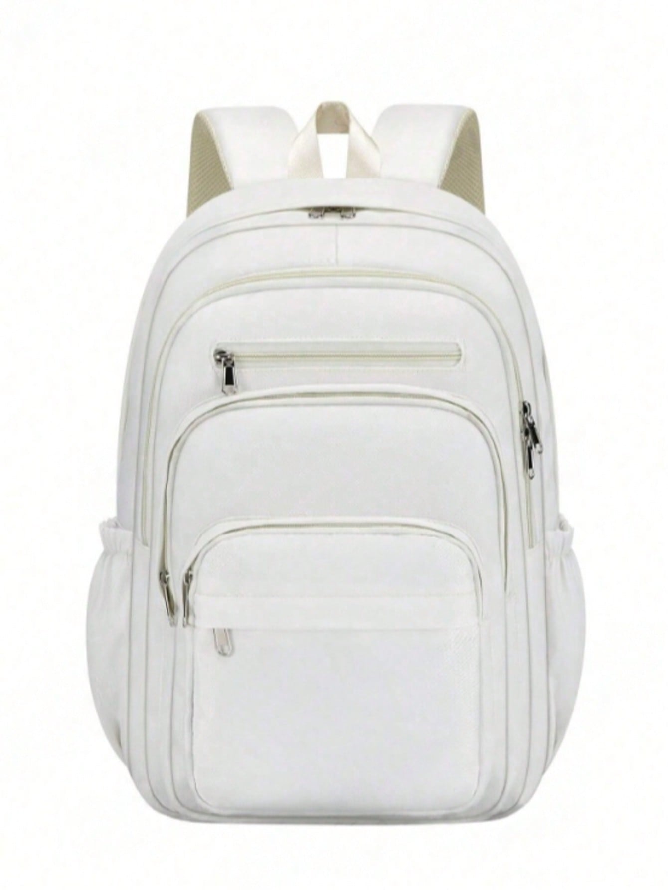 Solid Color Minimalist Casual Backpack, Large Capacity Multi-Compartment Design, Fits Laptop, Adjustable Shoulder Straps; Fashionable College Style School Bag, Luggage Handle Compatible, Zipper Closur