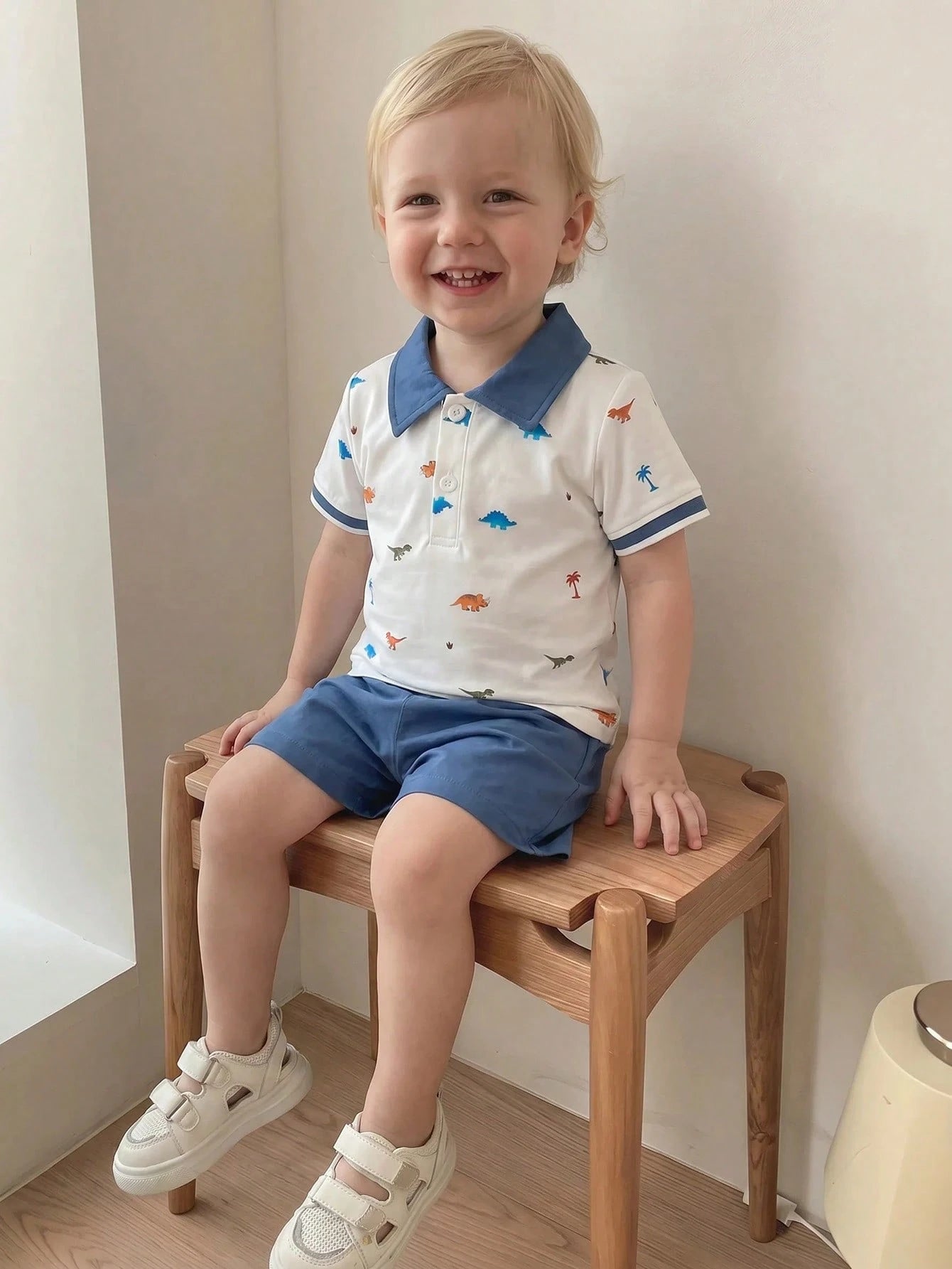 Souflis Souflis 0-3 Years Boys Dinosaur Print Lapel Comfortable Fabric, Suitable For Boys Back To School