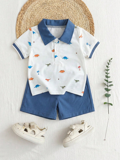 Souflis Souflis 0-3 Years Boys Dinosaur Print Lapel Comfortable Fabric, Suitable For Boys Back To School