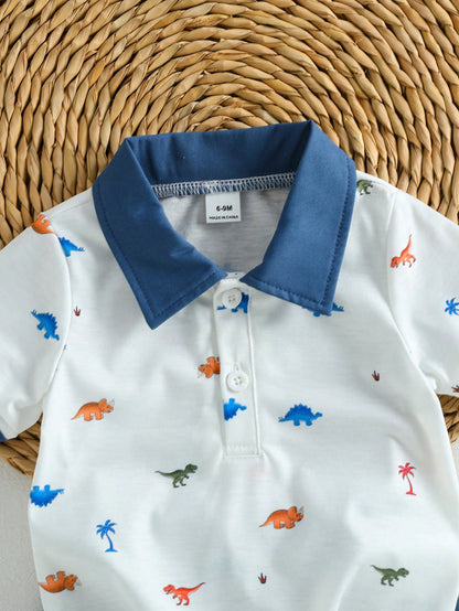 Souflis Souflis 0-3 Years Boys Dinosaur Print Lapel Comfortable Fabric, Suitable For Boys Back To School