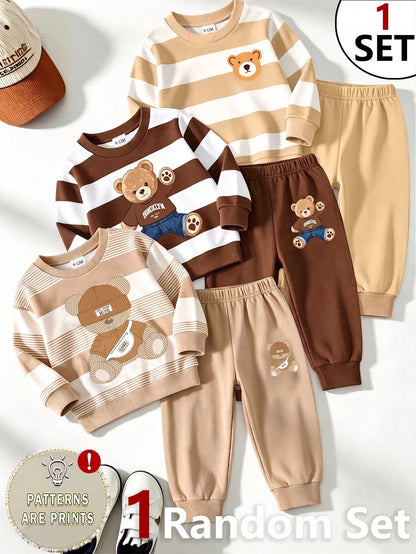 Souflis Souflis 1 Random Set From 3 Designs, Fresh Casual Cute Fun Cool Bear Hat Crossbody Bag Khaki Color With Brown Striped Print Pattern Round Neck Long