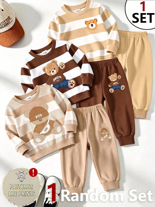 Souflis Souflis 1 Random Set From 3 Designs, Fresh Casual Cute Fun Cool Bear Hat Crossbody Bag Khaki Color With Brown Striped Print Pattern Round Neck Long