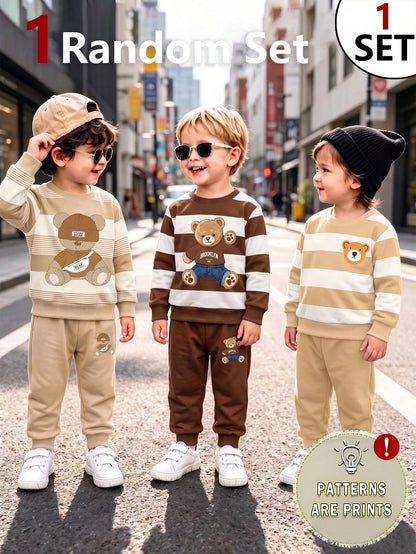Souflis Souflis 1 Random Set From 3 Designs, Fresh Casual Cute Fun Cool Bear Hat Crossbody Bag Khaki Color With Brown Striped Print Pattern Round Neck Long
