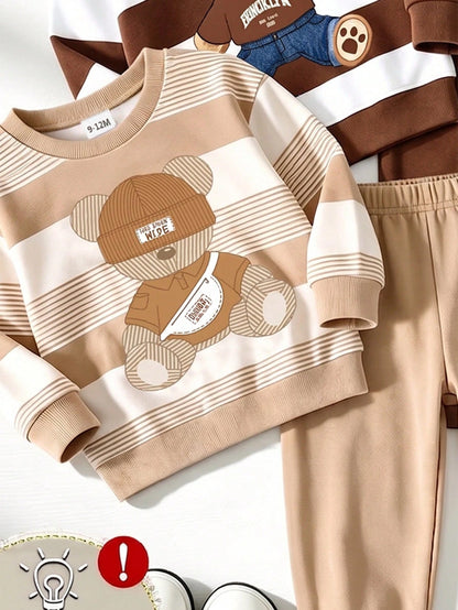 Souflis Souflis 1 Random Set From 3 Designs, Fresh Casual Cute Fun Cool Bear Hat Crossbody Bag Khaki Color With Brown Striped Print Pattern Round Neck Long