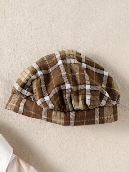 Souflis Souflis Gentleman Style Baby Boy's Plaid Shorts Set With Bow Tie 2 In 1 Short Sleeve Shirt And Hat, School ElegantMulticolorWoven Outfit, For Christmas