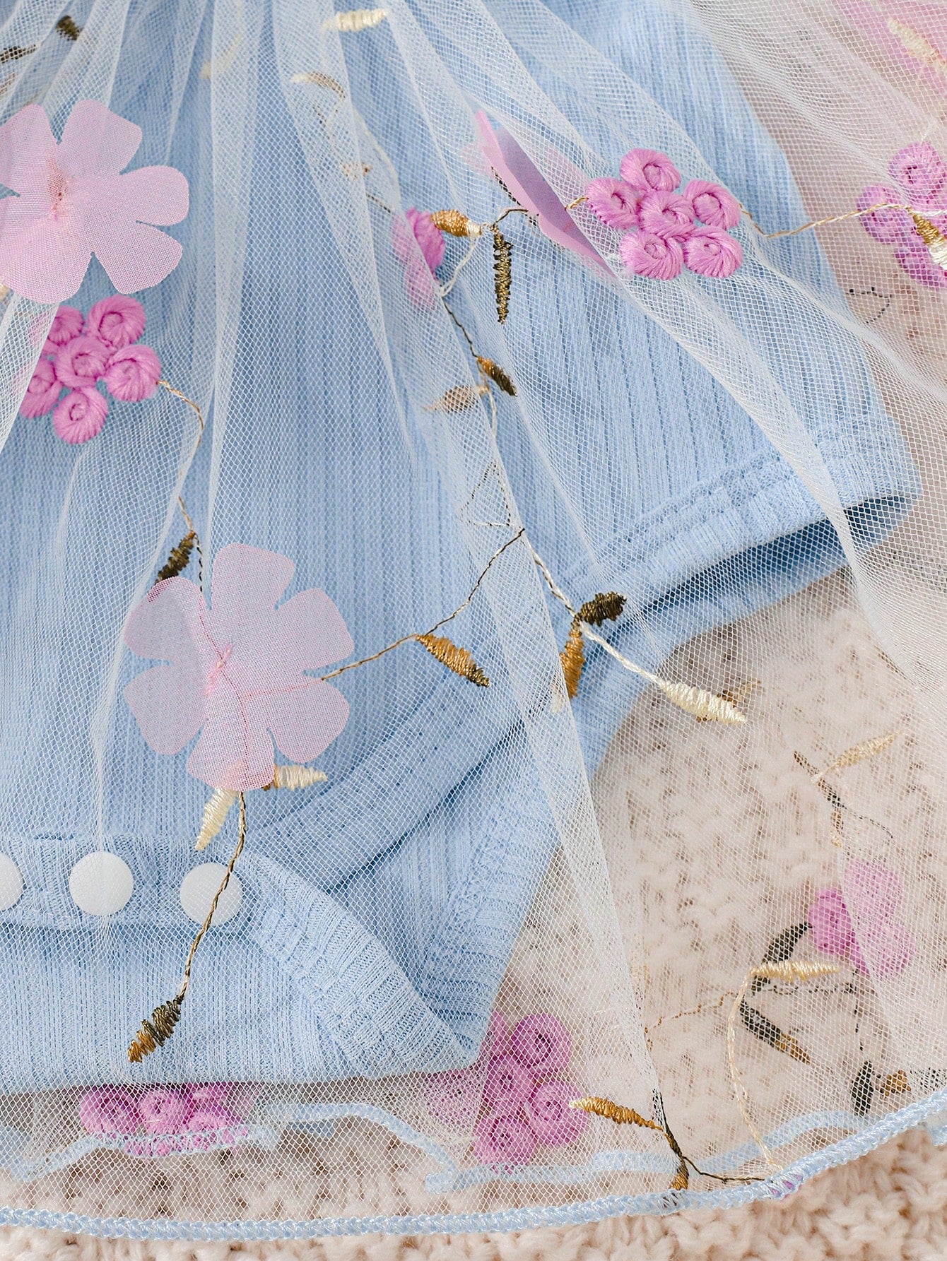 Souflis Souflis Newborn Baby Girl Summer Blue And Pink Sweet Princess Style Lace Bow Floral Embroidery Sleeveless Bo