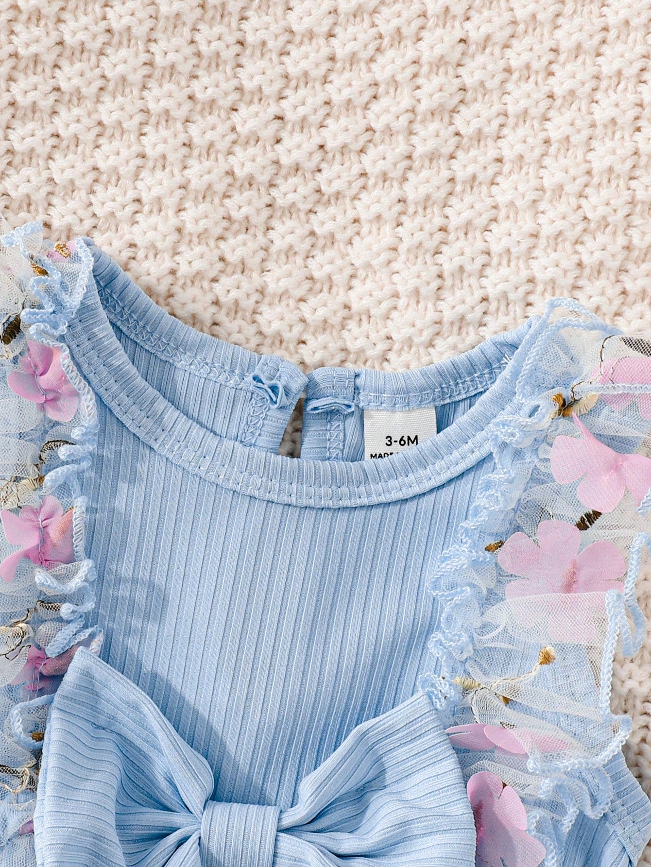 Souflis Souflis Newborn Baby Girl Summer Blue And Pink Sweet Princess Style Lace Bow Floral Embroidery Sleeveless Bo