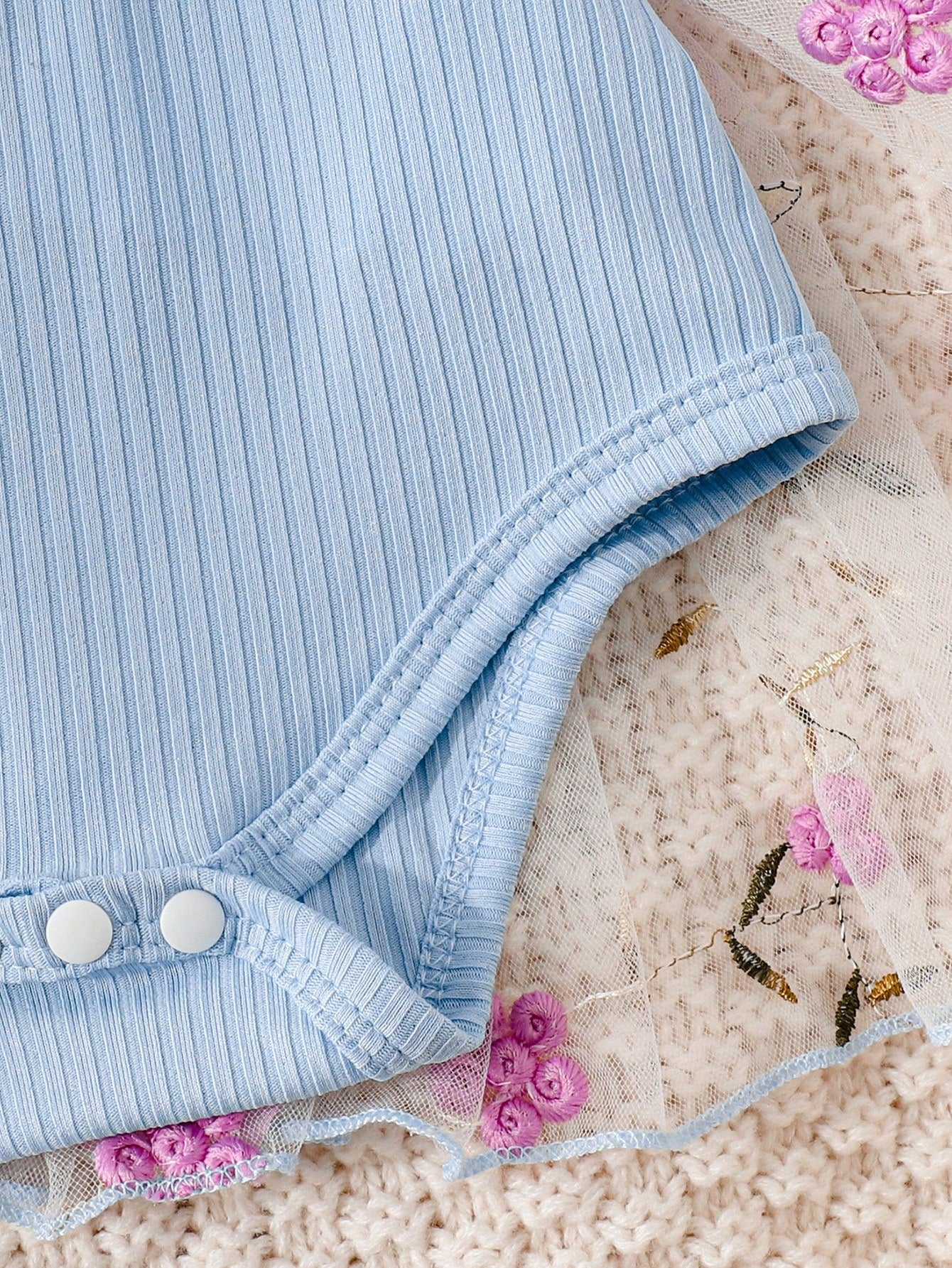 Souflis Souflis Newborn Baby Girl Summer Blue And Pink Sweet Princess Style Lace Bow Floral Embroidery Sleeveless Bo