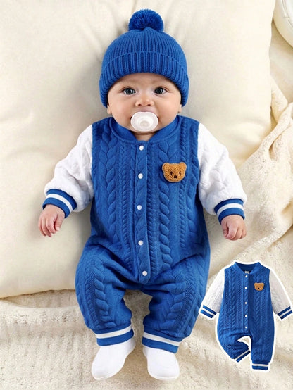 Souflis Souflis Newborn Unisex Infant 0-3Y Light Blue Snap Front Long Sleeve Jumpsuit Cute Blue White Stripe