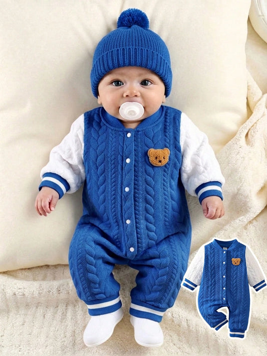 Souflis Souflis Newborn Unisex Infant 0-3Y Light Blue Snap Front Long Sleeve Jumpsuit Cute Blue White Stripe