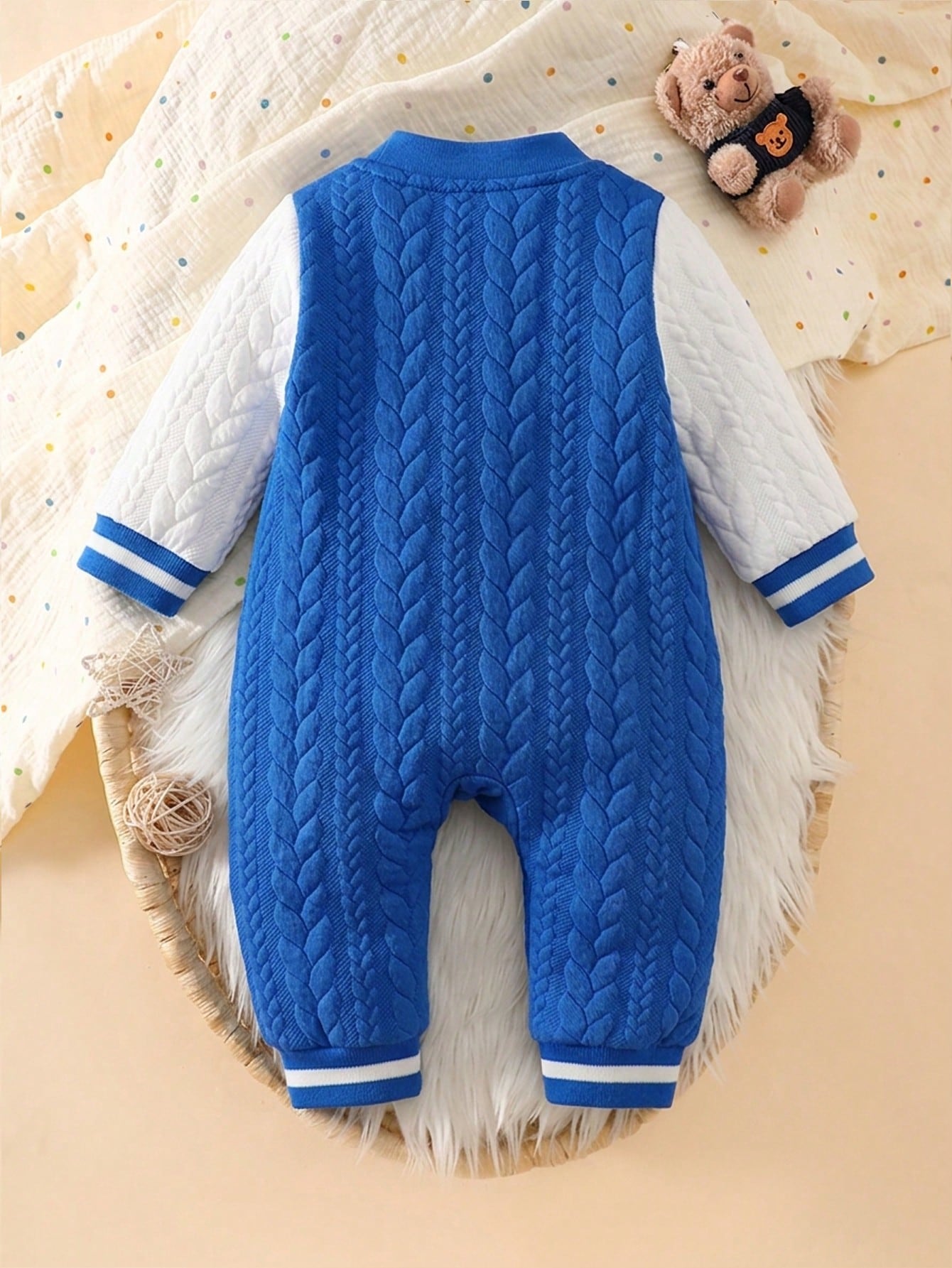 Souflis Souflis Newborn Unisex Infant 0-3Y Light Blue Snap Front Long Sleeve Jumpsuit Cute Blue White Stripe