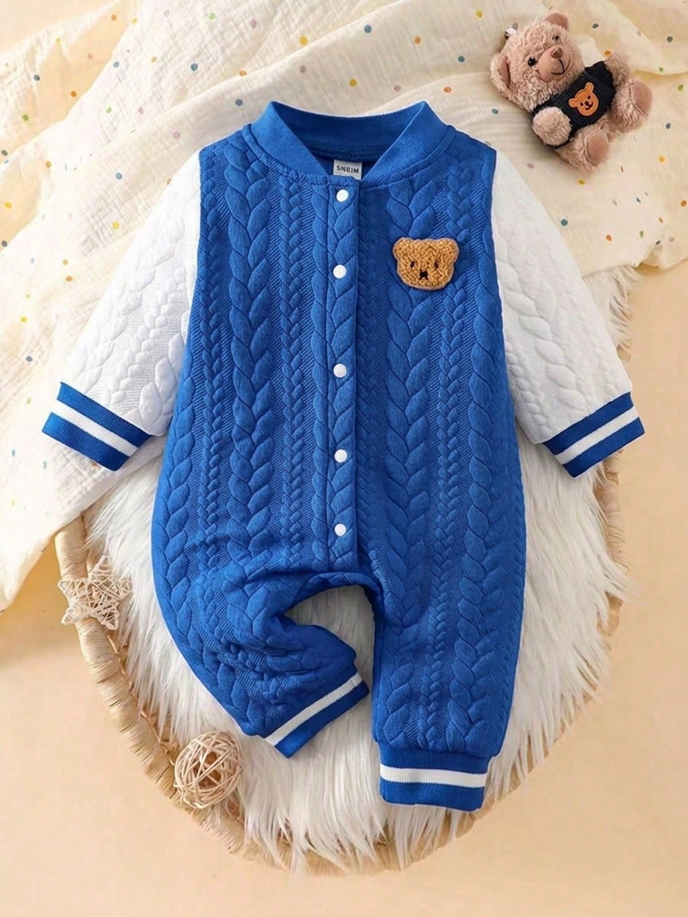 Souflis Souflis Newborn Unisex Infant 0-3Y Light Blue Snap Front Long Sleeve Jumpsuit Cute Blue White Stripe
