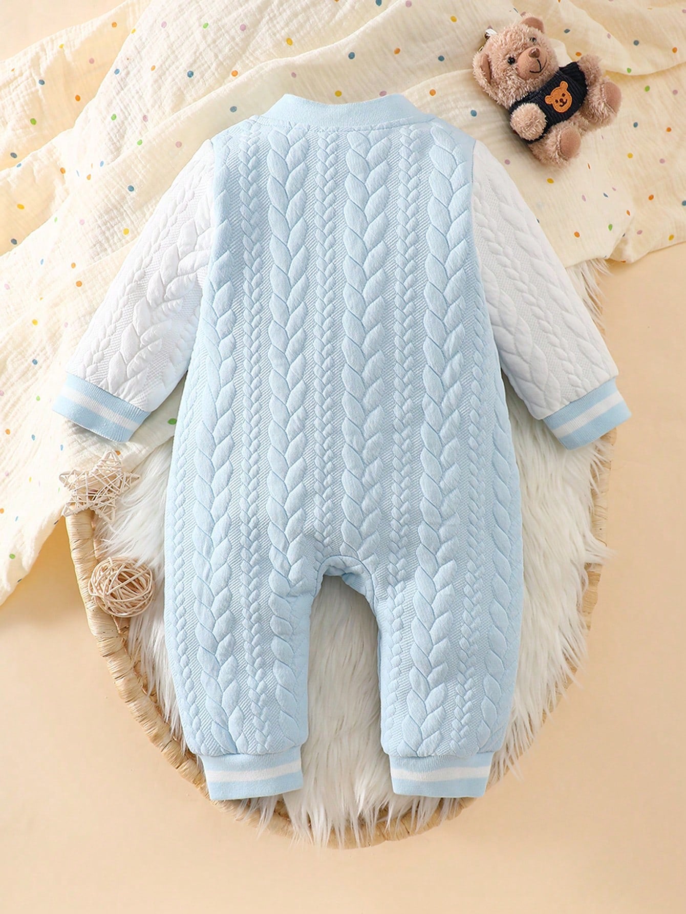 Souflis Souflis Newborn Unisex Infant 0-3Y Light Blue Snap Front Long Sleeve Jumpsuit Cute Blue White Stripe