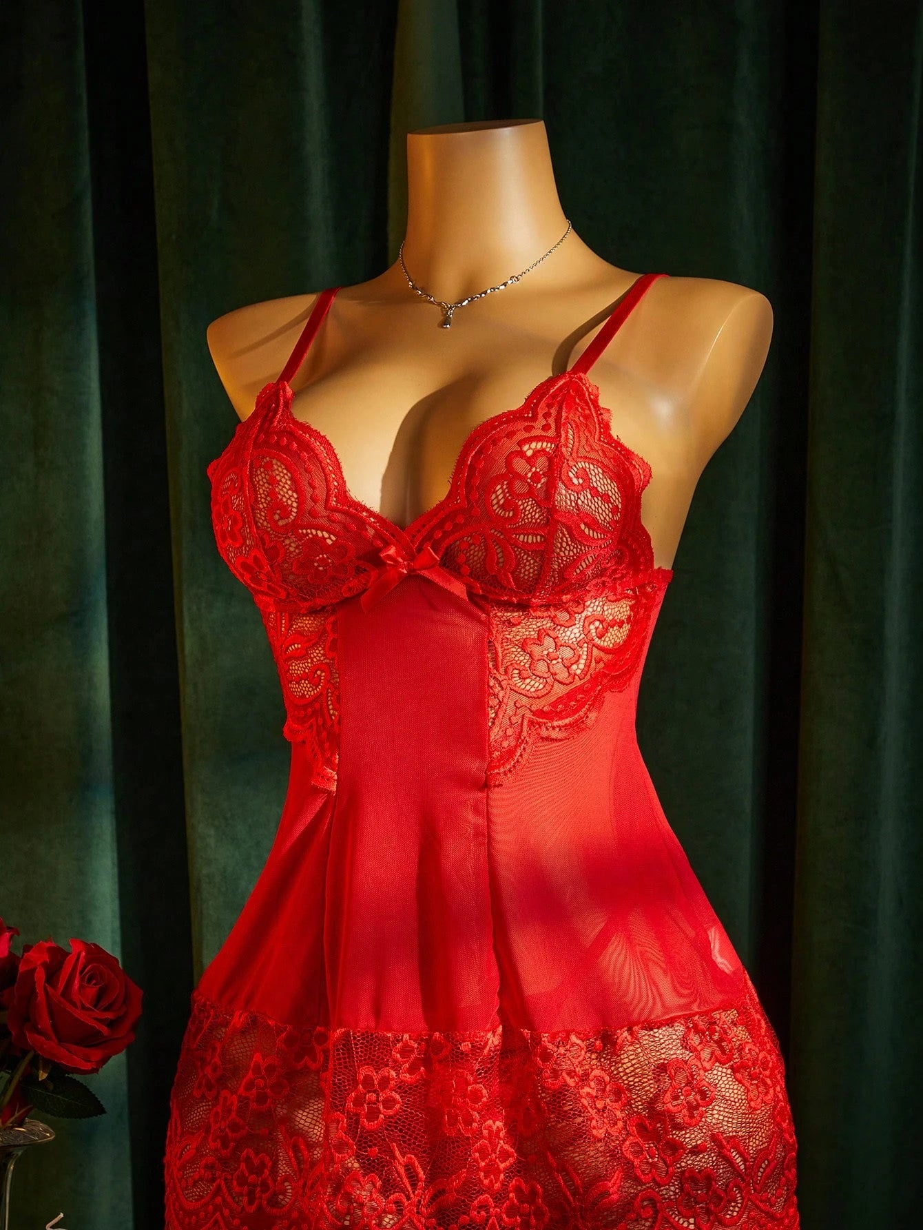 SpicyHot 2pcs/Set Women's Sexy Lace Trim Nightgown,Sexy Lingerie For Women,Adult,Honeymoon,Hot,Date Night,Lingerie,Lace Sexy Lingerie,Lingerie Set,Sexy Outfit