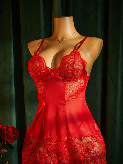 SpicyHot 2pcs/Set Women's Sexy Lace Trim Nightgown,Sexy Lingerie For Women,Adult,Honeymoon,Hot,Date Night,Lingerie,Lace Sexy Lingerie,Lingerie Set,Sexy Outfit