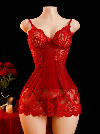 SpicyHot 2pcs/Set Women's Sexy Lace Trim Nightgown,Sexy Lingerie For Women,Adult,Honeymoon,Hot,Date Night,Lingerie,Lace Sexy Lingerie,Lingerie Set,Sexy Outfit