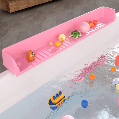 Splash Guard For Bathtub Kids, Silicone Bath Splash Guard Play Shelf, Tub Water Guards Longer Bath Tray Holder, Bath Tub Splash Guard Prevent Water Spills In Bathroom (2.6FT, Pink)