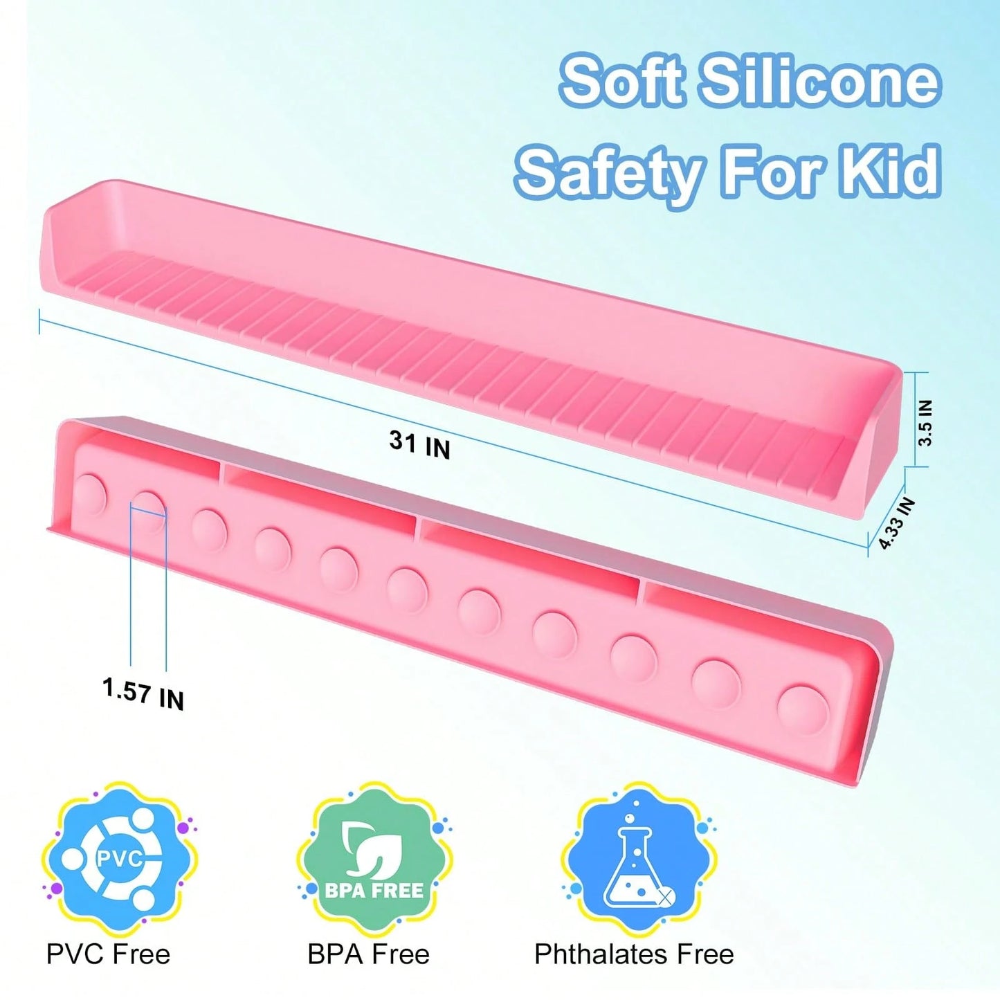 Splash Guard For Bathtub Kids, Silicone Bath Splash Guard Play Shelf, Tub Water Guards Longer Bath Tray Holder, Bath Tub Splash Guard Prevent Water Spills In Bathroom (2.6FT, Pink)
