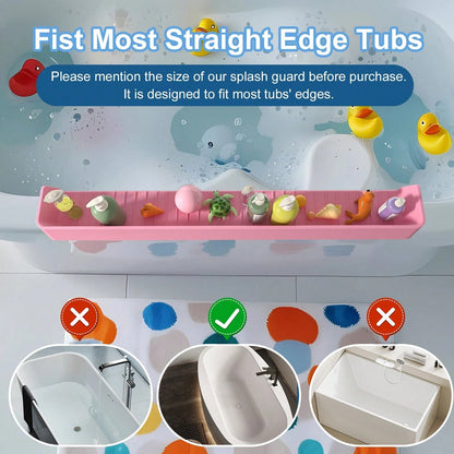 Splash Guard For Bathtub Kids, Silicone Bath Splash Guard Play Shelf, Tub Water Guards Longer Bath Tray Holder, Bath Tub Splash Guard Prevent Water Spills In Bathroom (2.6FT, Pink)