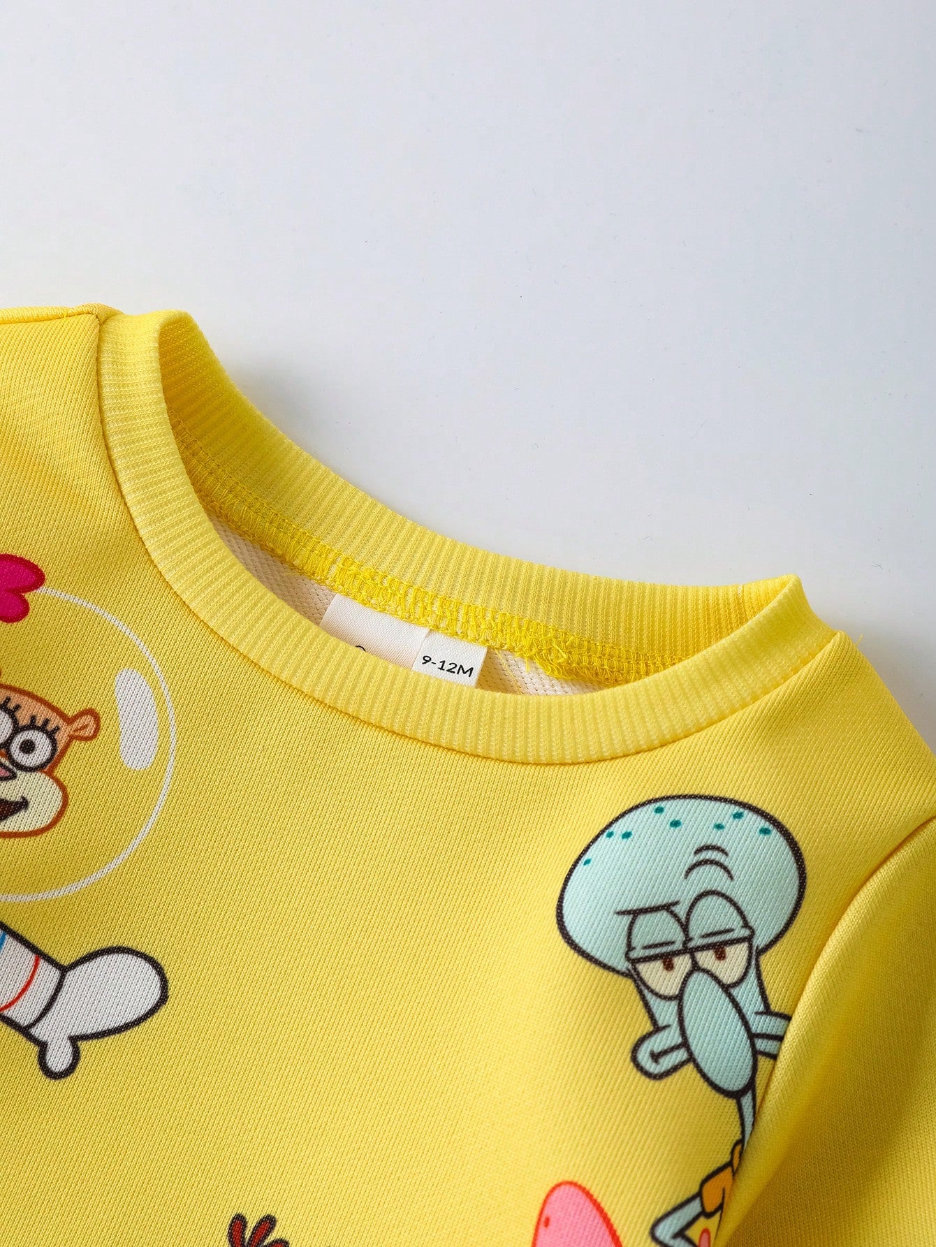 SpongeBob SquarePants| 2pcs Baby Boy Cartoon Pattern Cute Yellow Casual Long Sleeve Crew Neck Sweatshirt And Pants Set