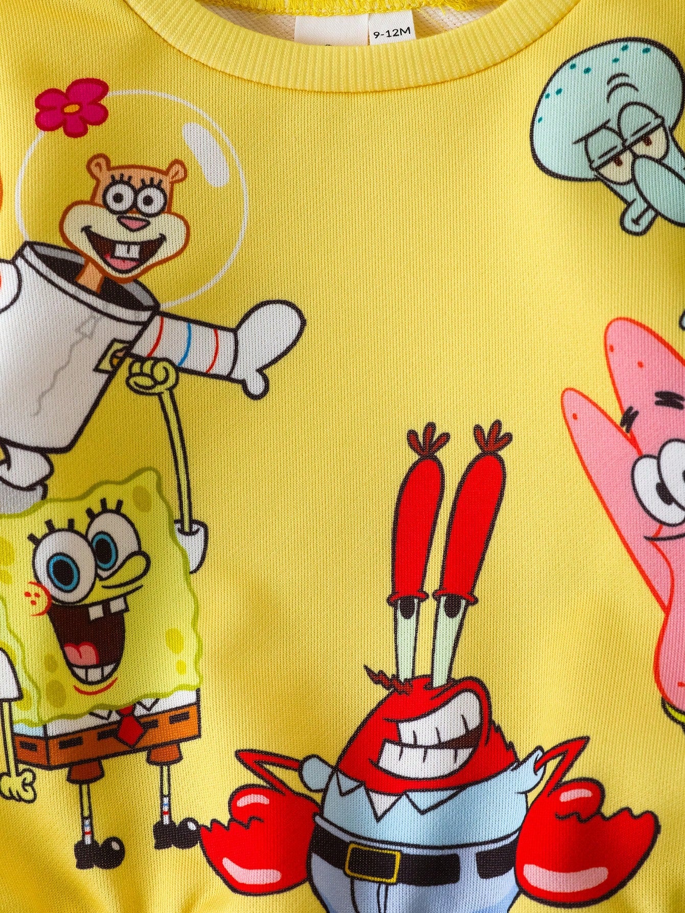 SpongeBob SquarePants| 2pcs Baby Boy Cartoon Pattern Cute Yellow Casual Long Sleeve Crew Neck Sweatshirt And Pants Set