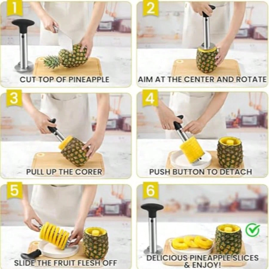 Stainless Steel Pineapple Corer & Slicer- Thick Blade, Easy-To-Use Pineapple Cutter & Core Removal Tool For Perfect Pineapple Rings