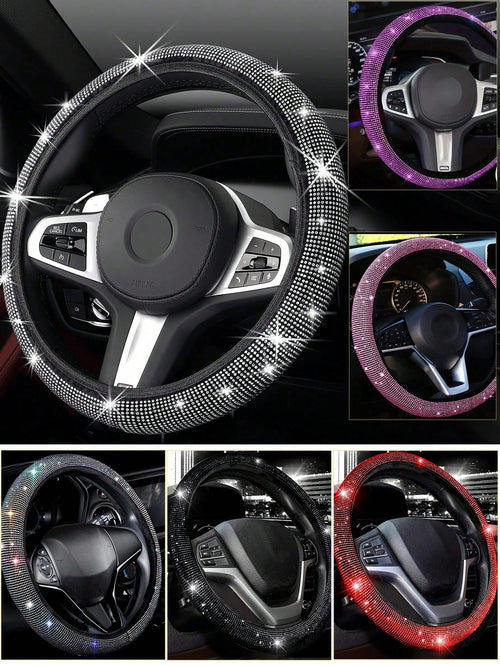 Steering Wheel Cover For Women Men Bling Bling Crystal Diamond Sparkling Car SUV Wheel Protector Universal Fit 15 Inch,Car Bling Steering Wheel Cover For Women Girls,Universal Colorful Crystal Rhinest