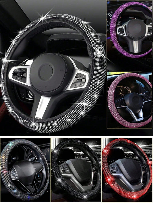 Steering Wheel Cover For Women Men Bling Bling Crystal Diamond Sparkling Car SUV Wheel Protector Universal Fit 15 Inch,Car Bling Steering Wheel Cover For Women Girls,Universal Colorful Crystal Rhinest