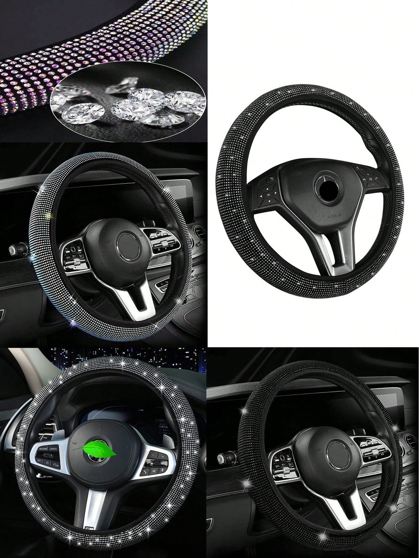Steering Wheel Cover For Women Men Bling Bling Crystal Diamond Sparkling Car SUV Wheel Protector Universal Fit 15 Inch,Car Bling Steering Wheel Cover For Women Girls,Universal Colorful Crystal Rhinest