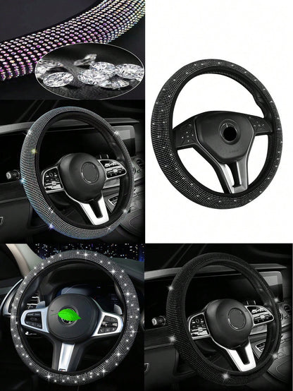 Steering Wheel Cover For Women Men Bling Bling Crystal Diamond Sparkling Car SUV Wheel Protector Universal Fit 15 Inch,Car Bling Steering Wheel Cover For Women Girls,Universal Colorful Crystal Rhinest