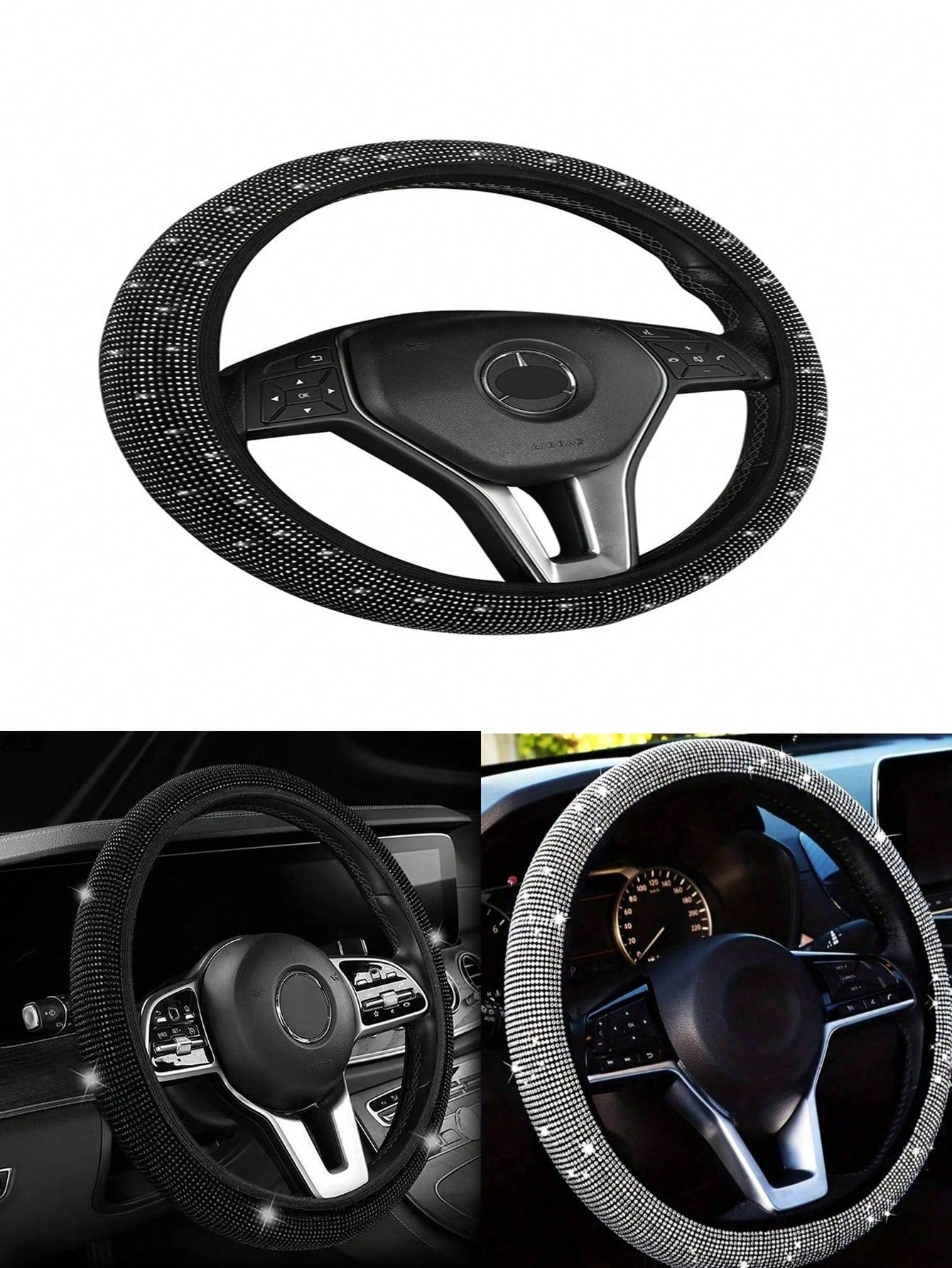 Steering Wheel Cover For Women Men Bling Bling Crystal Diamond Sparkling Car SUV Wheel Protector Universal Fit 15 Inch,Car Bling Steering Wheel Cover For Women Girls,Universal Colorful Crystal Rhinest