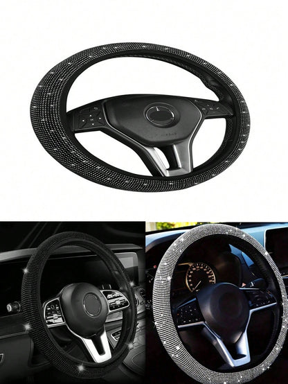 Steering Wheel Cover For Women Men Bling Bling Crystal Diamond Sparkling Car SUV Wheel Protector Universal Fit 15 Inch,Car Bling Steering Wheel Cover For Women Girls,Universal Colorful Crystal Rhinest
