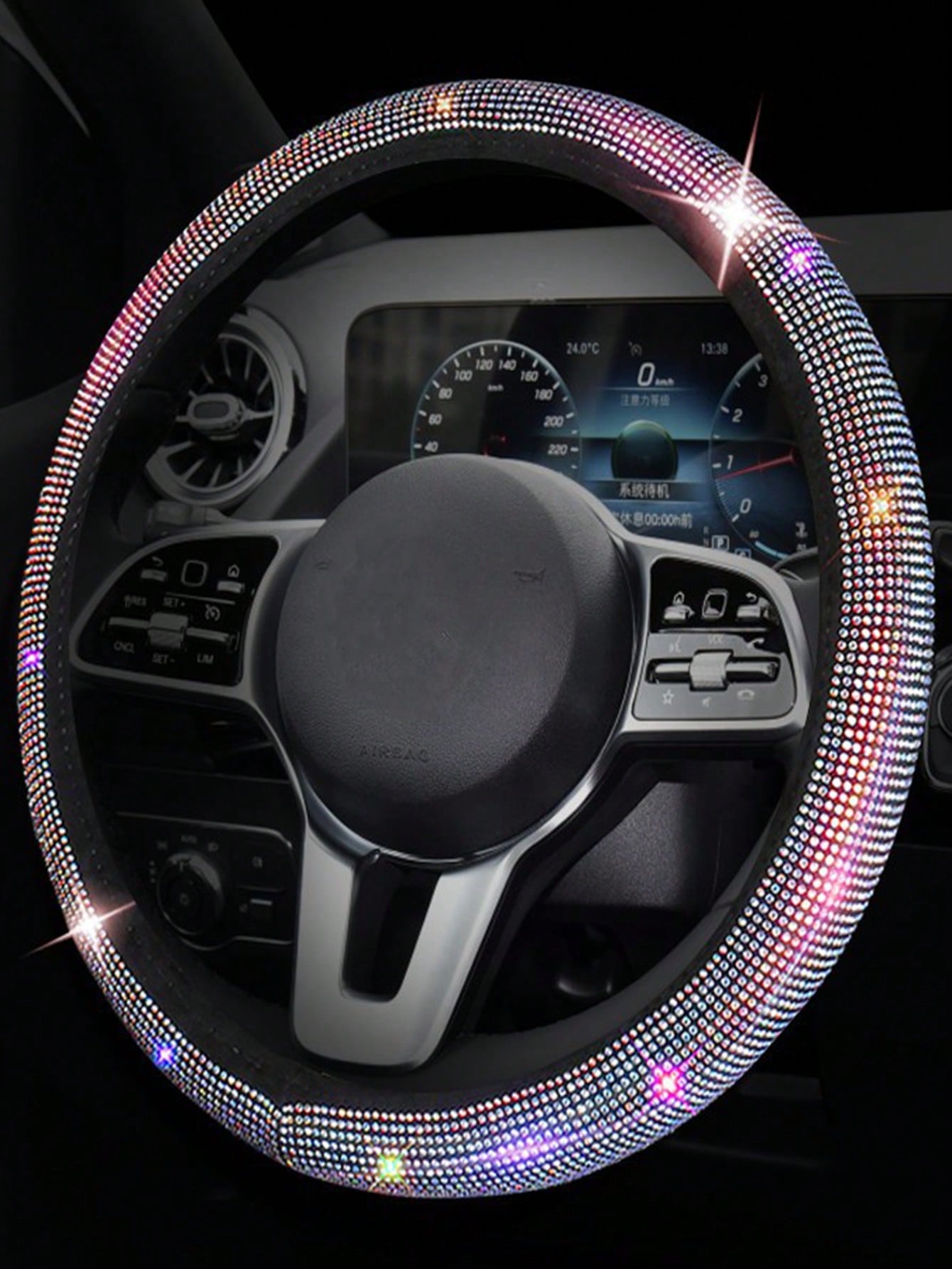 Steering Wheel Cover For Women Men Bling Bling Crystal Diamond Sparkling Car SUV Wheel Protector Universal Fit 15 Inch,Car Bling Steering Wheel Cover For Women Girls,Universal Colorful Crystal Rhinest
