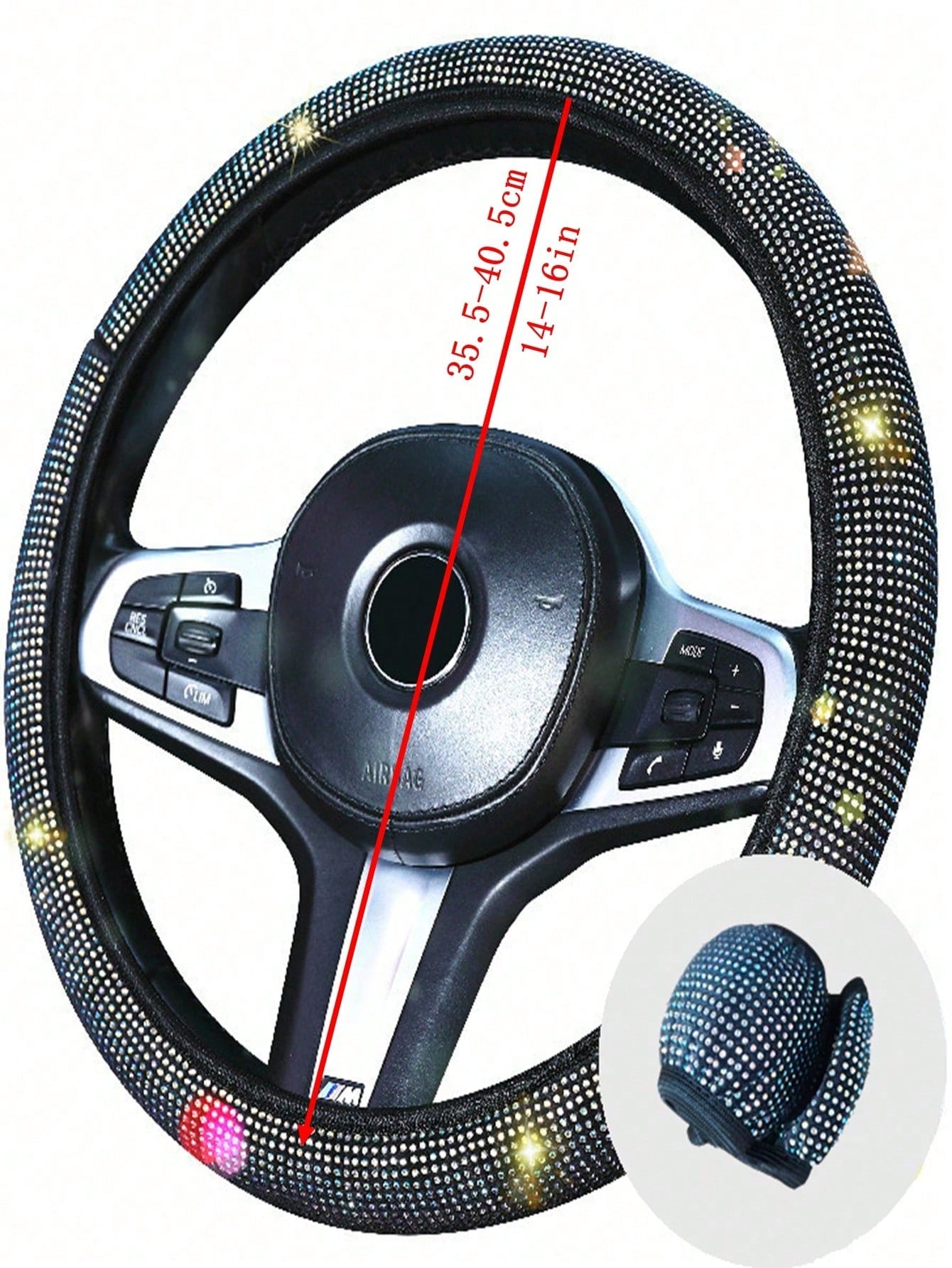 Steering Wheel Cover For Women Men Bling Bling Crystal Diamond Sparkling Car SUV Wheel Protector Universal Fit 15 Inch,Car Bling Steering Wheel Cover For Women Girls,Universal Colorful Crystal Rhinest