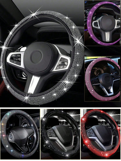 Steering Wheel Cover For Women Men Bling Bling Crystal Diamond Sparkling Car SUV Wheel Protector Universal Fit 15 Inch,Car Bling Steering Wheel Cover For Women Girls,Universal Colorful Crystal Rhinest