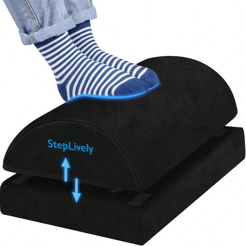 StepLively Foot Rest For Under Desk At Work, Comfortable Foot Stool With 2 Adjustable Heights, Footrest With Washable Cover, For Back &Amp; Hip Pain Relief, Suitable For Office, Home And Car (Black)