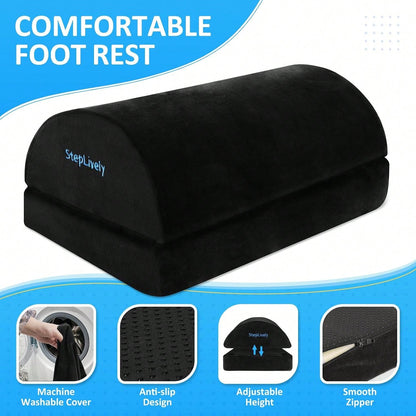 StepLively Foot Rest For Under Desk At Work, Comfortable Foot Stool With 2 Adjustable Heights, Footrest With Washable Cover, For Back &Amp; Hip Pain Relief, Suitable For Office, Home And Car (Black)