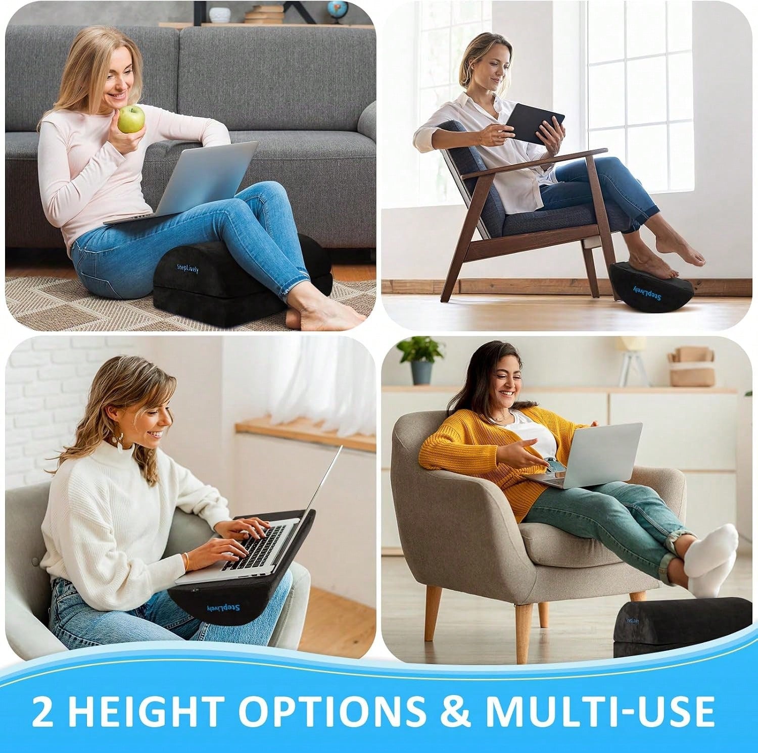 StepLively Foot Rest For Under Desk At Work, Comfortable Foot Stool With 2 Adjustable Heights, Footrest With Washable Cover, For Back &Amp; Hip Pain Relief, Suitable For Office, Home And Car (Black)