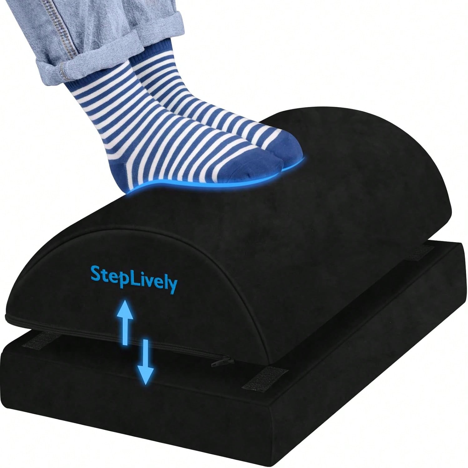 StepLively Foot Rest For Under Desk At Work, Comfortable Foot Stool With 2 Adjustable Heights, Footrest With Washable Cover, For Back &Amp; Hip Pain Relief, Suitable For Office, Home And Car (Black)