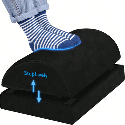 StepLively Foot Rest For Under Desk At Work, Comfortable Foot Stool With 2 Adjustable Heights, Footrest With Washable Cover, For Back &Amp; Hip Pain Relief, Suitable For Office, Home And Car (Black)