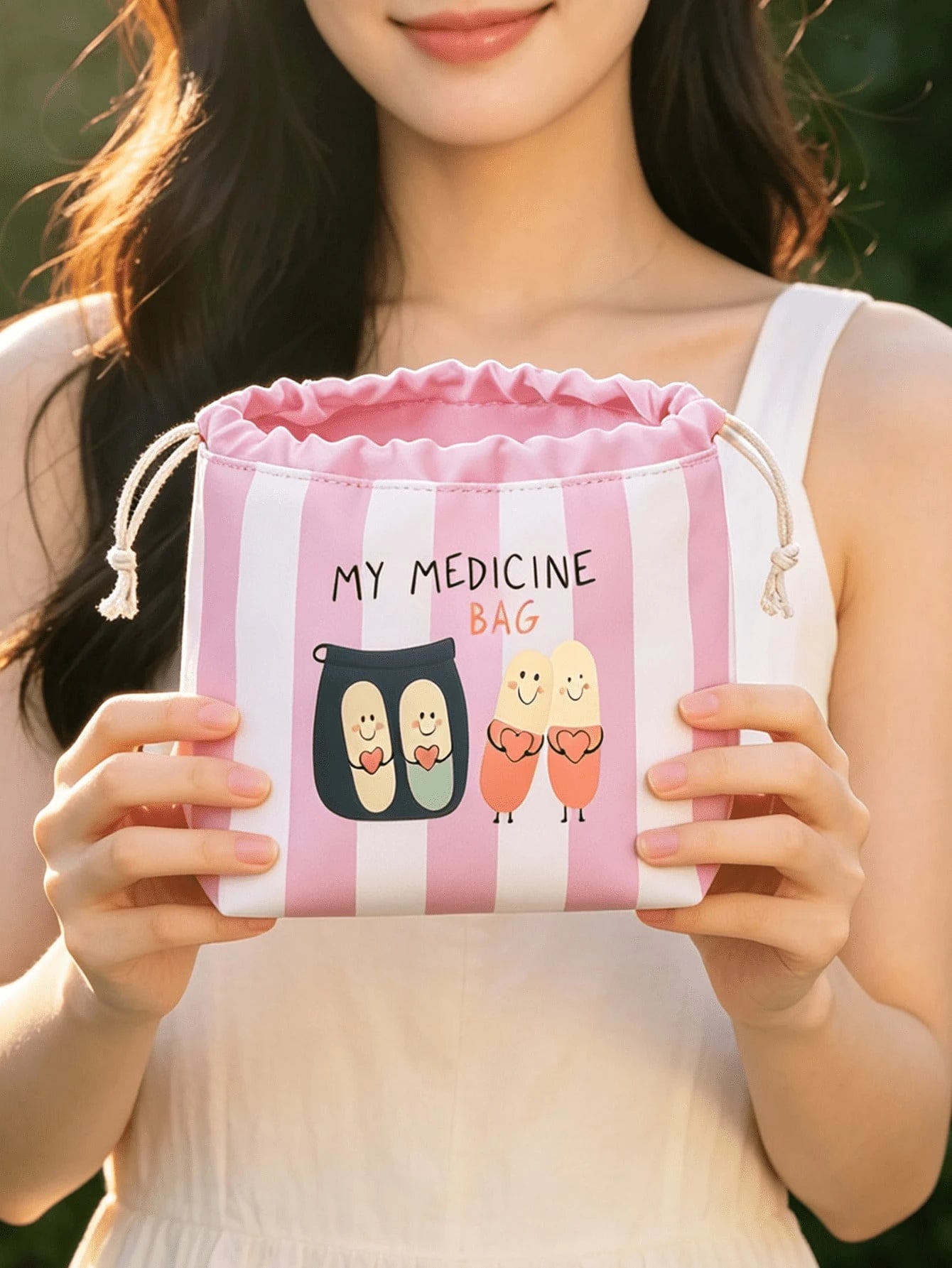 Striped Drawstring Small Pill Pouch, Cute Pill Pattern, Portable Medicine Storage Bag, Travel Pill Bag, Large Capacity Travel Organizer, Makeup Bag, Multi-Functional Storage Bag, Medicine Storage, Hom
