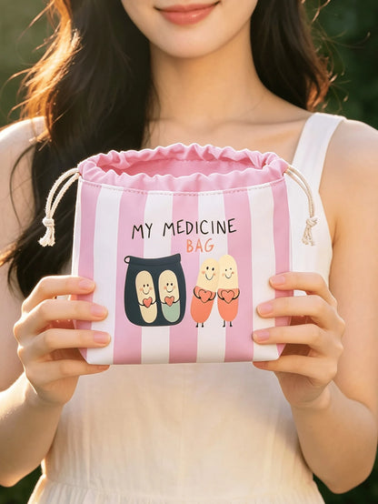 Striped Drawstring Small Pill Pouch, Cute Pill Pattern, Portable Medicine Storage Bag, Travel Pill Bag, Large Capacity Travel Organizer, Makeup Bag, Multi-Functional Storage Bag, Medicine Storage, Hom