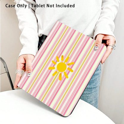 Striped, Sun And Other Pattern Painted Effect Tablet Protective Case, Built-In Pen Slot, With Stand, Suitable For Honor 8/9/10/X8/X8A/X9/X8Pro/X9Pro And Other Models/ MatePad Se 11 Inch/MatePad 11 Inc