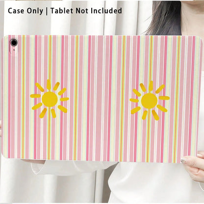 Striped, Sun And Other Pattern Painted Effect Tablet Protective Case, Built-In Pen Slot, With Stand, Suitable For Honor 8/9/10/X8/X8A/X9/X8Pro/X9Pro And Other Models/ MatePad Se 11 Inch/MatePad 11 Inc