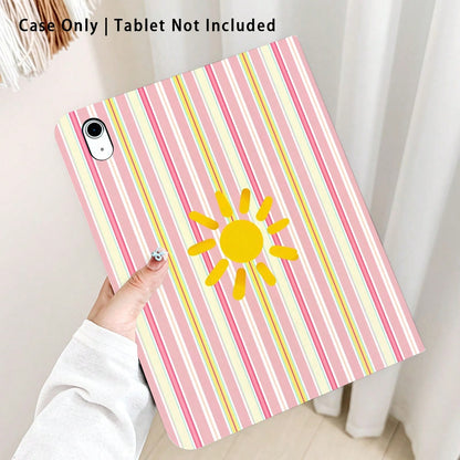 Striped, Sun And Other Pattern Painted Effect Tablet Protective Case, Built-In Pen Slot, With Stand, Suitable For Honor 8/9/10/X8/X8A/X9/X8Pro/X9Pro And Other Models/ MatePad Se 11 Inch/MatePad 11 Inc