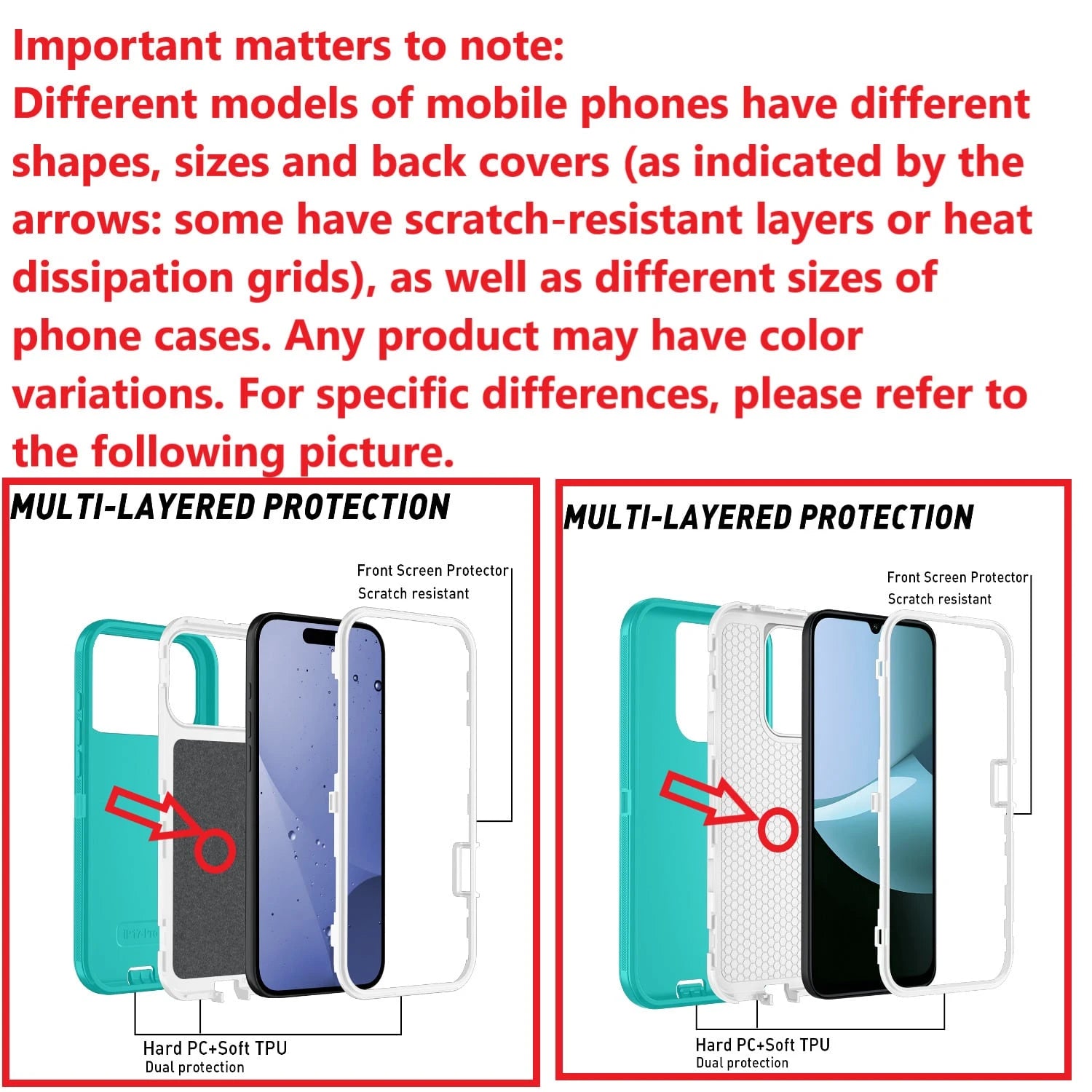 Strong & Durable 3-In-1 Protective Case Compatible With IPhone, Galaxy, HONOR And Other Phones
