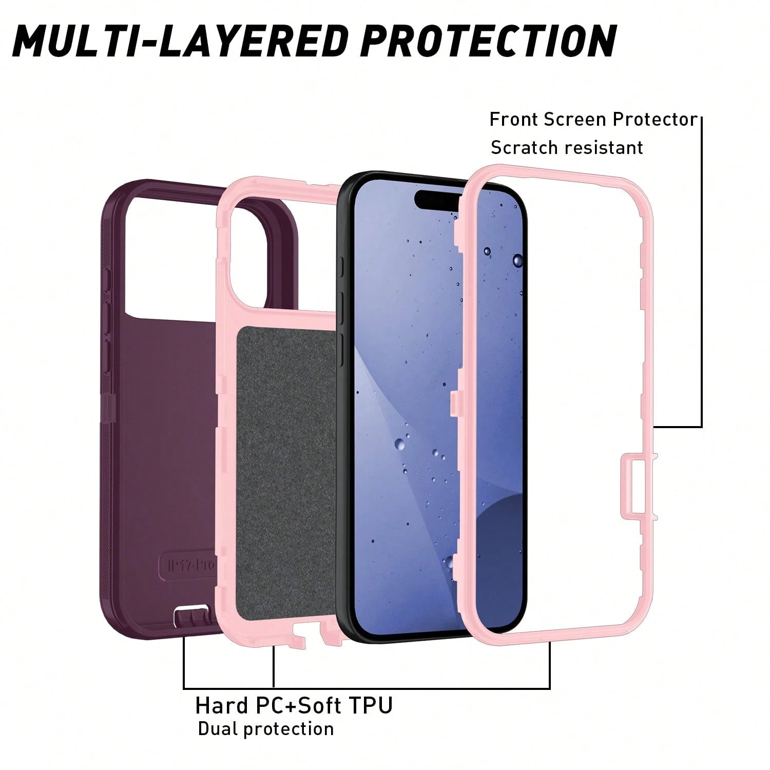 Strong & Durable 3-In-1 Protective Case Compatible With IPhone, Galaxy, HONOR And Other Phones