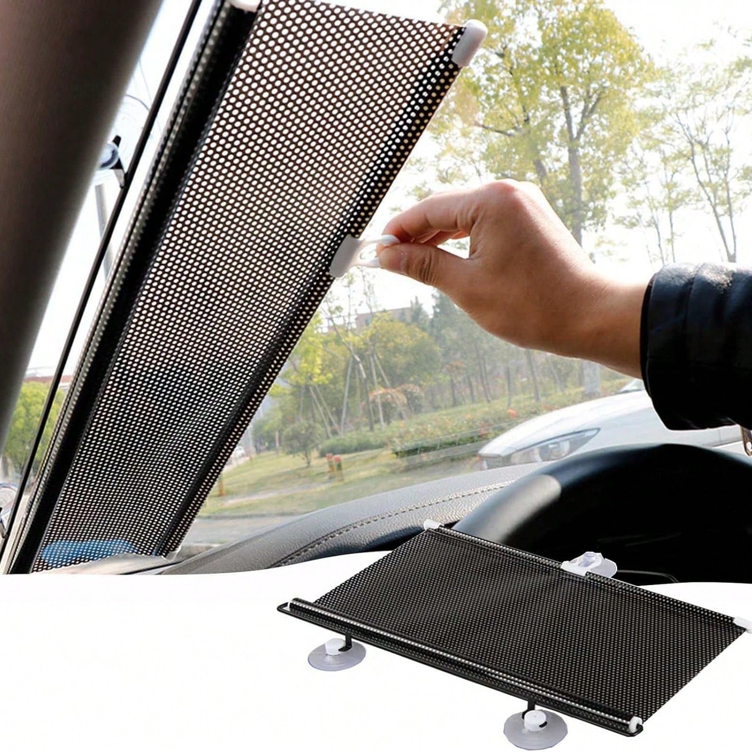 Suction Cup Blackout Curtains,Retractable Sunshade,Portable Blinds,Free-Perforated Sun Protection Roller Shade,Temporary Sunshade Windows Blinds,Black